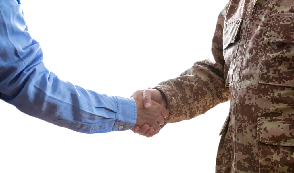 Picture of Veteran and civilian shaking hands.